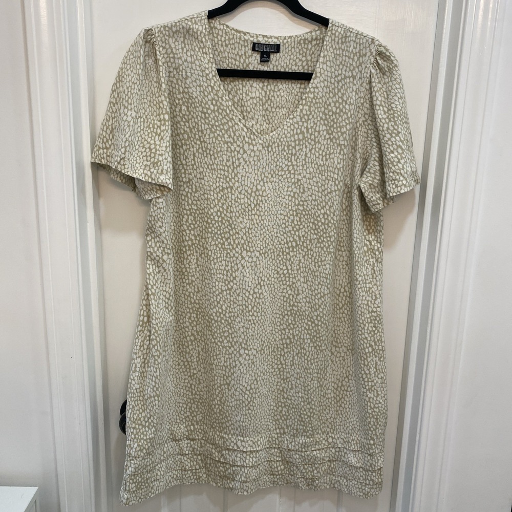 Nicole Miller‎ Womens Linen Blend Animal Print Tiered Hem A-Line Dress XL